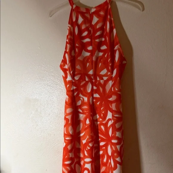 Trina Turk Orange & White Painterly Floral Halter Dress - Picture 9 of 15